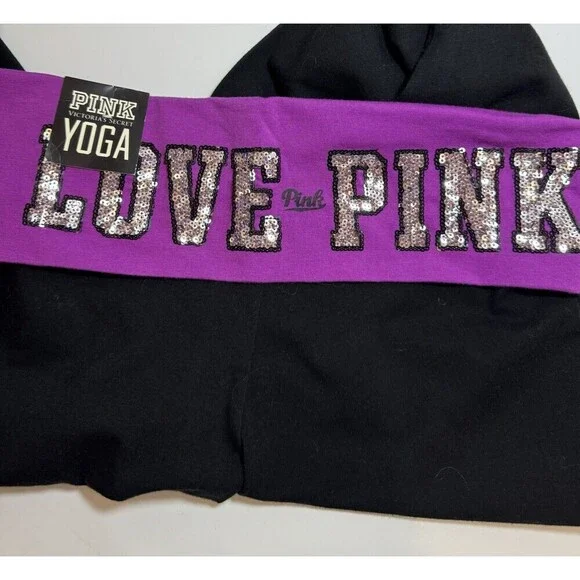 VICTORIA’S SECRET PINK YOGA BLING SEQUIN FOLDOVER LEGGINGS SMALL FUCHSIA NWT - Picture 9 of 11